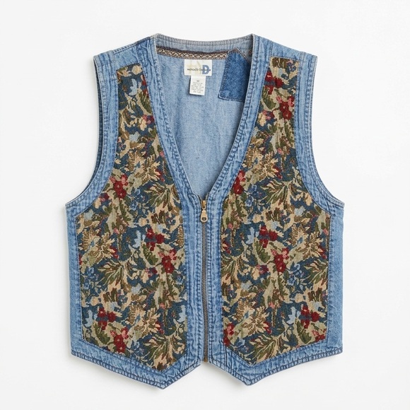 Paul Harris Design Jackets & Blazers - SOLD 🩵VTG 90s Paul Harris Design Tapestry Denim Vest Zip Up Floral Boho M